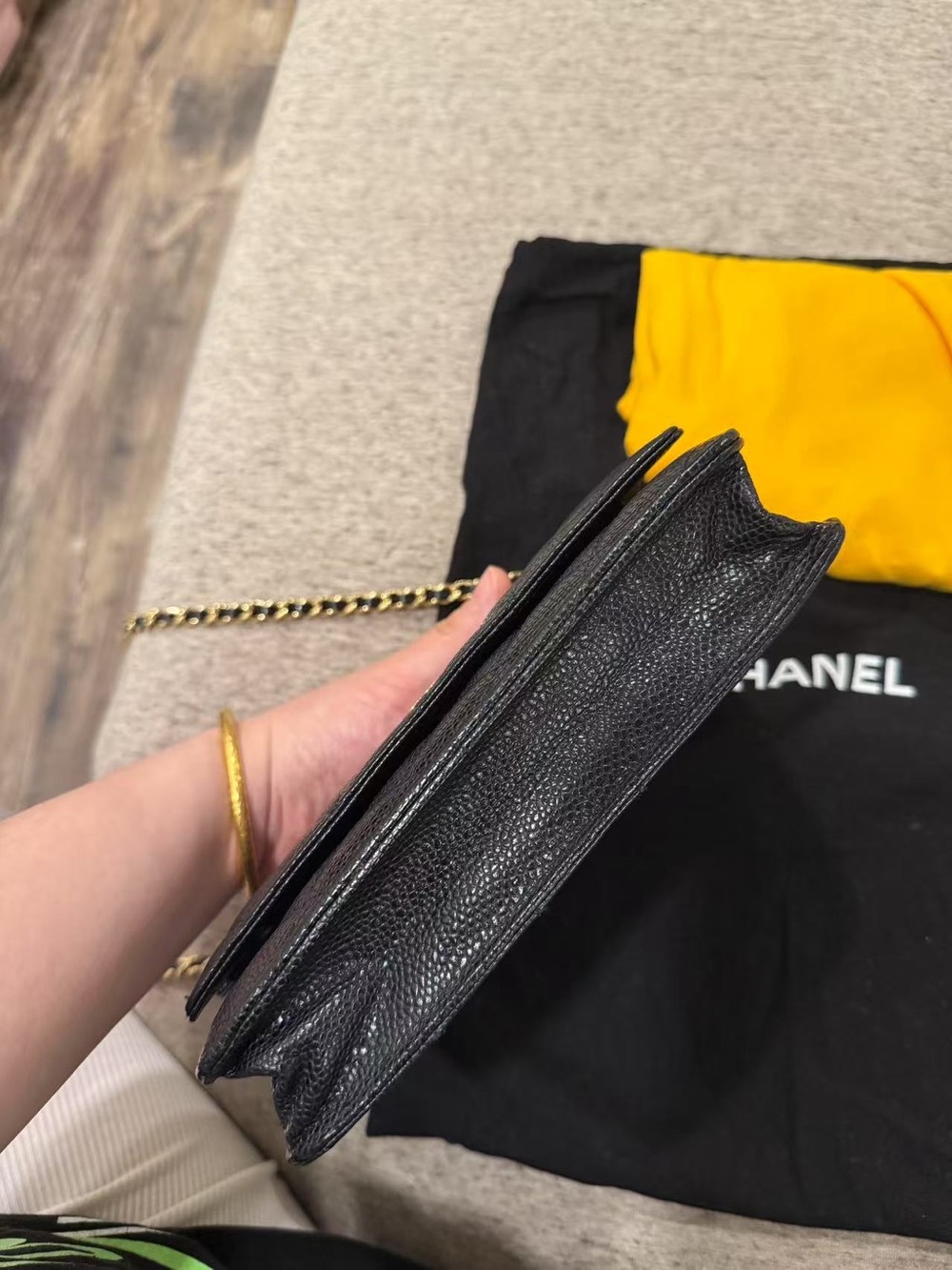 CHANEL Black Quilted Leather Crossbody with Gold Chain - Picture 7 of 8